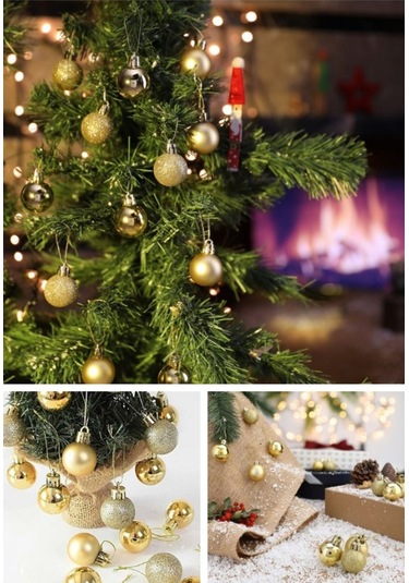 Noel Çam Ağacı Süsü 12 Li Parlak Simli Altın Renkli Top Süsler Yeniyıl Yılbaşı Çam Ağacı Süsleri 4cm Çok Renkli