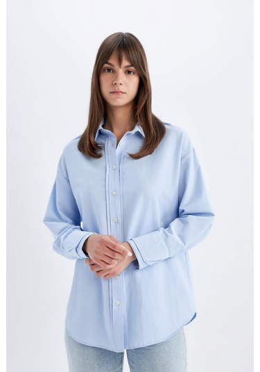 Defacto Relax Fit Poplin Uzun Kollu Gömlek Tunik C9430AX24SMBE429 Mavi Defacto Relax Fit Poplin Uzun Kollu Gömlek Tunik C9430AX24SMBE429 Mavi