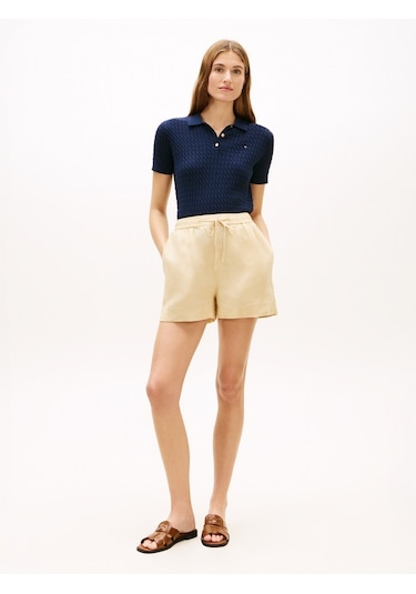 Tommy Hilfiger Ess Lınen Pull On Short Kadın Bej Şort - Ww0ww49637