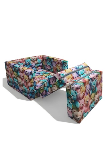 Katlanır Yer Yatağı - Çocuk Koltuğu - Bebek Yatağı 0-5 Yaş Ayıcık Desenli