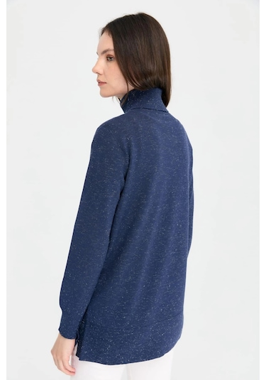 Desen Triko Kadın Tam Balıkçı Yaka Dikişsiz Kazak 23391 Lacivert Lacivert