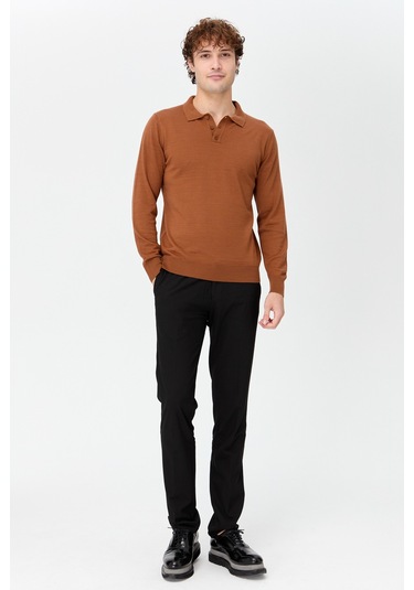 Erkek Basic Polo Yaka İnce Triko Kazak K.taba K.taba