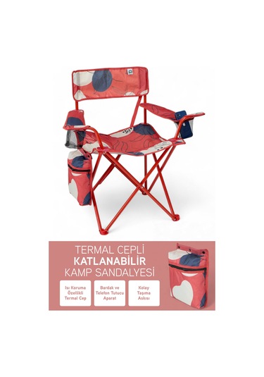 Perilla Qufi Termal Cepli Katlanır Telefon Tutma Aparatlı Kamp Piknik Sandalyesi Rejisör Koltuğu - Kırmızı Kırmızı