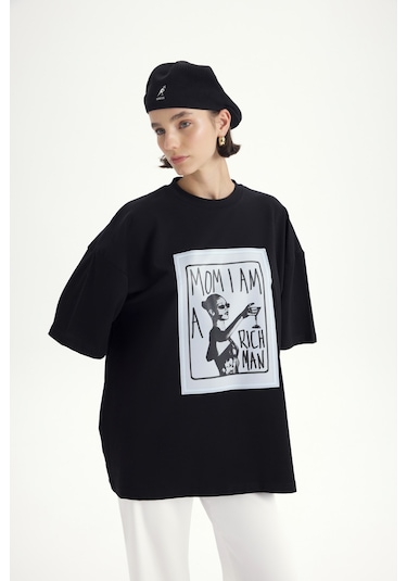 Mai Studıos Mai Studios Co. Rich Woman Oversize Siyah T-shirt SIYAH