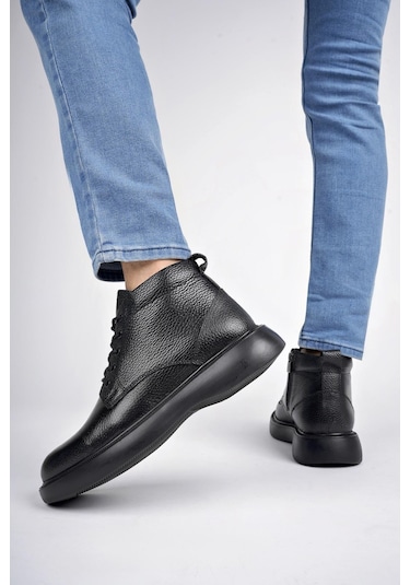 Muggo Bernard Garantili Hakiki Deri Bağcıklı Fermuarlı Kaymaz Taban Casual Erkek Bot 001
