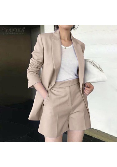 Zanzea İş Kıyafetleri Kadın Hırka Ve Şort Günlük İki Parçalı Takım Elbise Lacivert