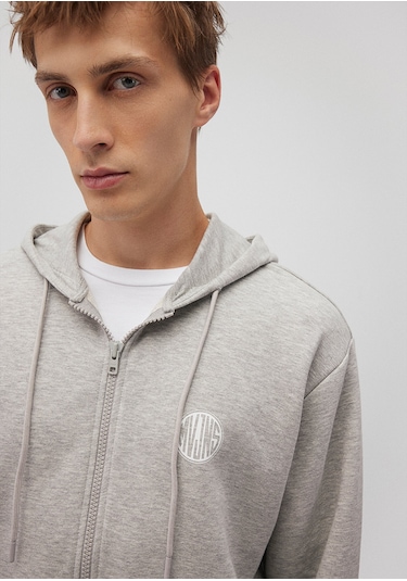 Mavi - M Nakışlı Fermuarlı Kapüşonlu Gri Sweatshirt 0s10193-80196 Gri