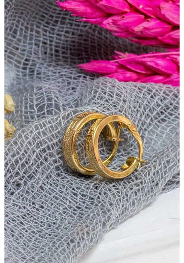 Moom Mücevherat Kadın Grek Desenli İtalyan Halka Küpe 14 Ayar N11.15593