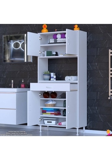Modilayn Arda Banyo Dolabı 85x173x32,5cm 1 Çekmece 4 Kapak Ve 7 Raflı İhtiyaca Uygun Kolay Kurulum Beyaz Modilayn Arda Banyo Dolabı 85x173x32,5cm 1 Çekmece 4 Kapak Ve 7 Raflı İhtiyaca Uygun Kolay Kurulum Beyaz