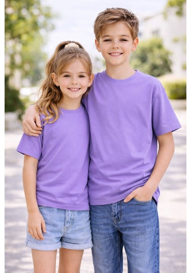 Zuzunga Unisex Basic Kısa Kollu Çocuk T-shirt Mor