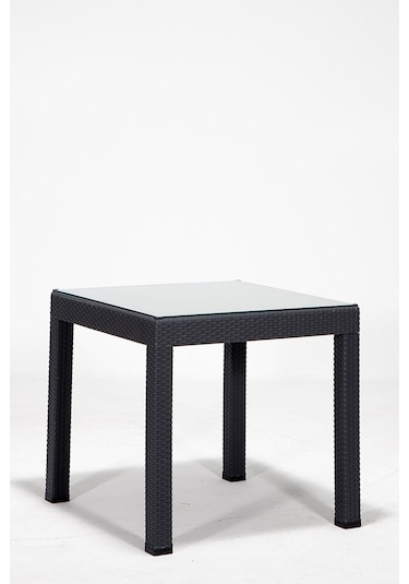 Rattan 4 Kişilik Kollu Camlı Bahçe Masa Takımı - Antrasit Siyah