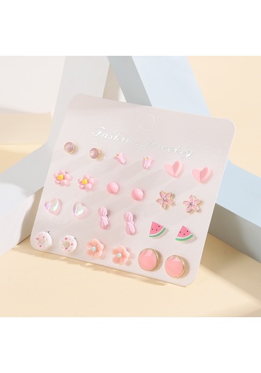 Chavin Çocuk Genç 12 Çift Mineli Figür Küpe Seti es96 Çok Renkli