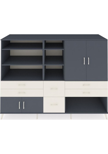 Kronos Dolap 10 Raflı 6 Çekmeceli 4 Kapaklı 220x59x163 Antrasit-a Antrasit-antrasit/aytaşı