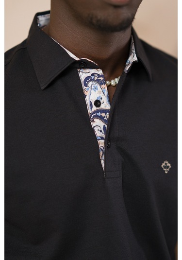 Paul Martin Regular Fit Yaka Garnili Pamuklu Polo Yaka T-shirt Siyah