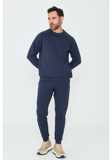 White Stone Lacivert Pamuklu Erkek Basic Sweatshirt