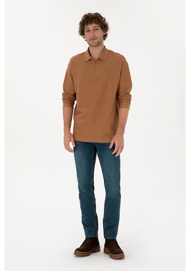 U.S. Polo Assn. Erkek Comfort Fit Yarım Fermuarlı Camel Sweatshirt 50313754-VR233