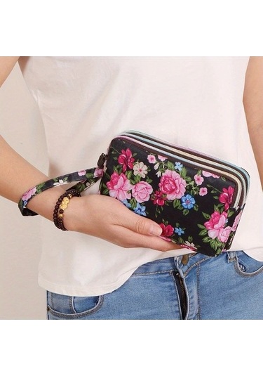 Trendooze Willowhaven 1 Adet Canlı Çiçek Desenli Uzun Klap Bilek Kayışlı Fermuarlı Çok Amaçlı Telefon Ruj Bozukluk Cüzdanı A-01 Çok Renkli