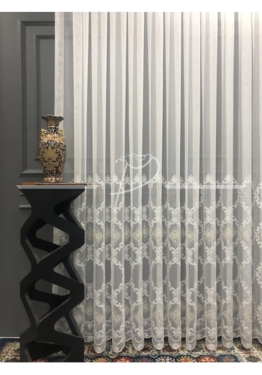 Tül Perde Taç Marka Etek Geniş Kurdale Nakış Işleme -26295 Çok Renkli