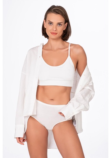 Kadın Pamuklu Yüksek Bel Bato Modal Külot Ekru K23922 Ekru