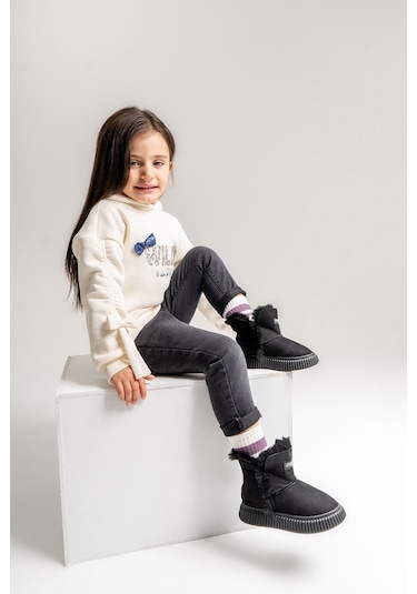 Mnpc Kız Çocuk Siyah Hakiki Deri Hakiki Kürklü Suya Dayanıklı Bot 25k3b110482 Siyah