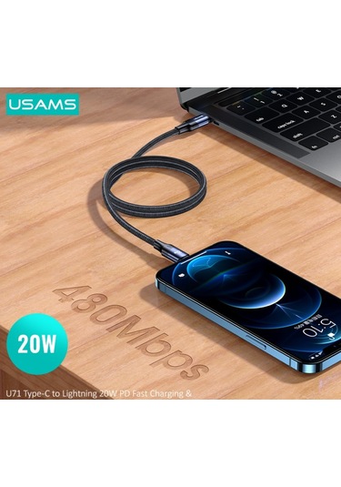 Usams Sj522 20 W Lightning Hızlı Şarj Pd 60w Örgü Kablo Siyah 2 M