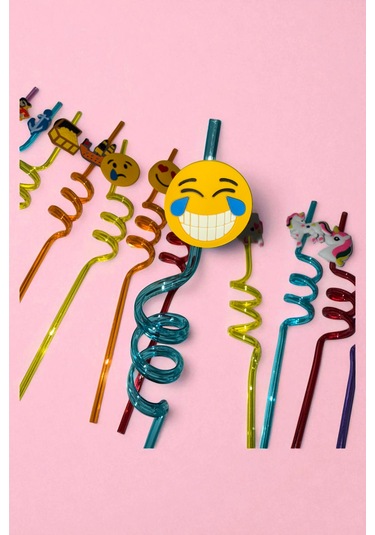 12'li Eğlenceli Sevimli Figürlü Pipet Yıkanabilir Karışık Model 26cm +3