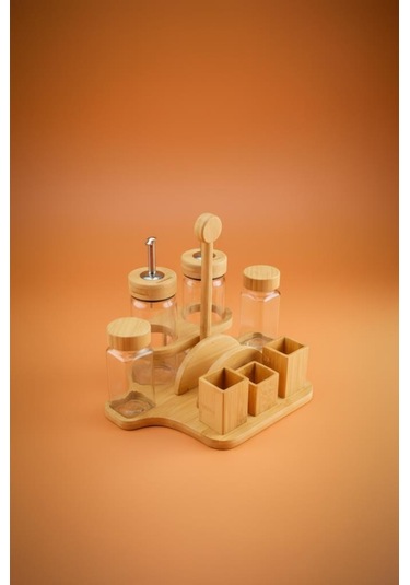 Bambum Mima - Peçetelik Ve Baharatlıklı 2'li Yağdanlık Küçük Ahşap