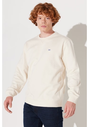 Regular Fit Normal Kesim %100 Pamuk Bisiklet Yaka Şardonlu Kırık Beyaz Sweatshirt L81ıry102 Beyaz