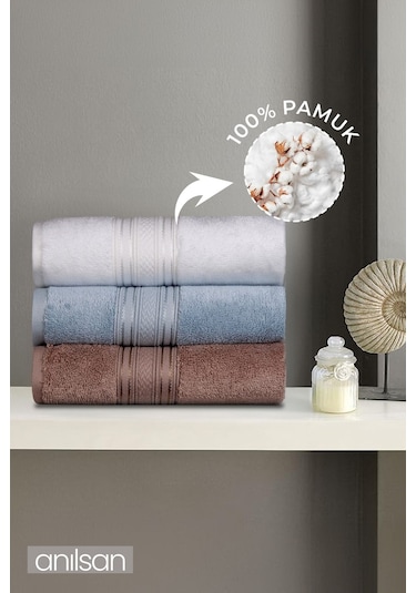 3'lü Süper Soft Bordürlü El Havlusu Seti - 50x90 Cm, 250 Gr, %100 Pamuk, Spa Ve Otel Havlusu Beyaz - Mavi