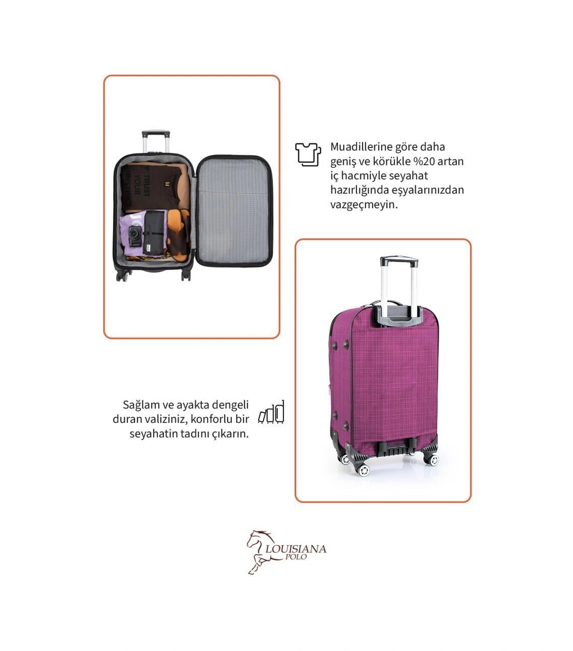 3'lü Valiz Seti 4 Teker Kumaş Valiz Pembe 1081 Pembe