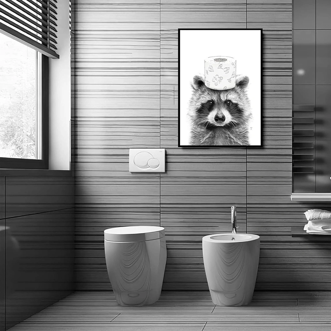 Folinda Ev Dekorasyonu Banyo Duvar Sanatı - 4 Adet Komik Zürafa Köpek Fil Desenli Posterler, 25x20 Cm Duşakabin Dekoru Siyah