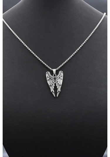 Kanat Motifli Kolye Paslanmaz Çelik Zincir 902298 Gümüş