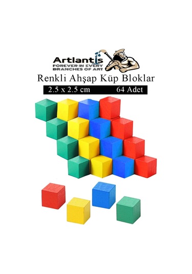 Renkli Ahşap Küp Bloklar 2.5x2.5 Cm 64 Adet Ahşap Renkli Kare Blok Eğitici Geliştirici Oyuncak Küp Matematik Birim Küp
