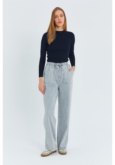 4572 Kadın Parça Boya Palazzo Pantolon Gri Gri