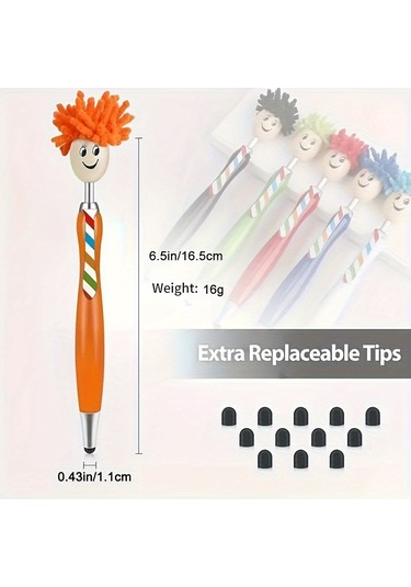 Bebek Kafası Peluş Çizgi Film Saç Paspası Kafası Gülen İfade Portre Tüylü Kafa Dokunmatik Ekran Silme Tükenmez Kalem 10个