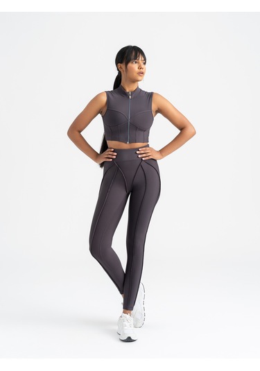 Dikişle Modellenmiş Spor Tayt Füme