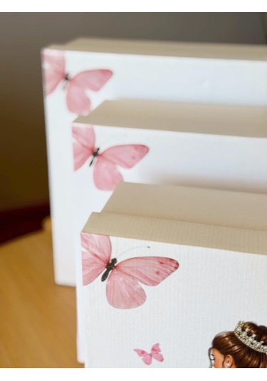 Gelin Kelebek Model Çeyiz Kutusu-3 Lü -gelin Kutusu-gelin Bohça Kutusu-gelin Hediye Kutusu