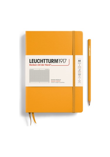 Leuchtturm1917 Not Defteri Orta Boy A5 , Sert Kapak, 251 Numaralandırılmış Sayfa, Kareli, Gündoğumu Sarı