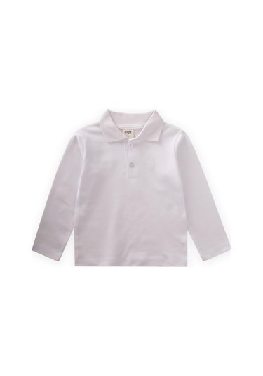 Uzun Kollu Polo Yaka T-shırt 2-14 Yaş Kırık Beyaz Kırık Beyaz