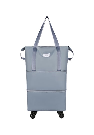 Homyl Katlanabilir Seyahat Çantası Tekerlekli Genişletilebilir El Mavi Çift Genişlet