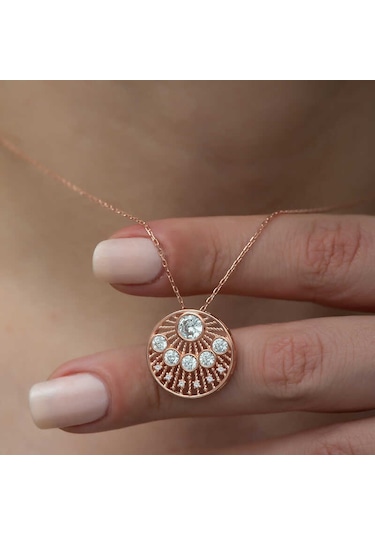 925 Ayar Gümüş Etnik Desenli Rose Kadın Gümüş Kolye