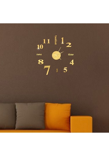 Vkemall Kendin Yap Duvar Saati Çerçevesiz Aynalı Duvar Saati Büyük Sessiz Duvar Çıkartma Altın