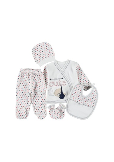 0-3 Aylık 5 Li Ayıcık Zıbın Seti Hastane Çıkış Seti %100 Pamuklu Kutusuz Lacivert