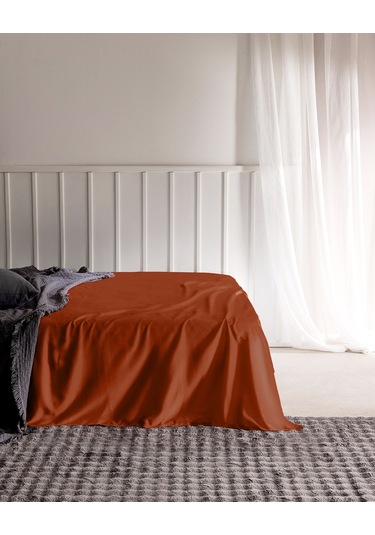 Madame Coco Ciel Tek Kişilik %100 Pamuk Saten Lastiksiz Çarşaf - Turuncu 8684427182055 Turuncu