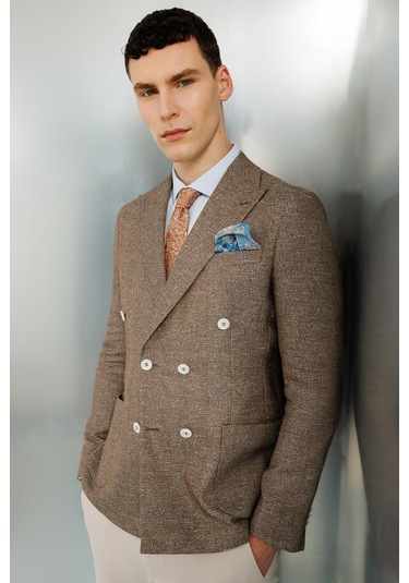 Erkek Kahve Slım Fıt / Dar Kalıp Geniş Kırlangıç Ceket-10303 Kahve