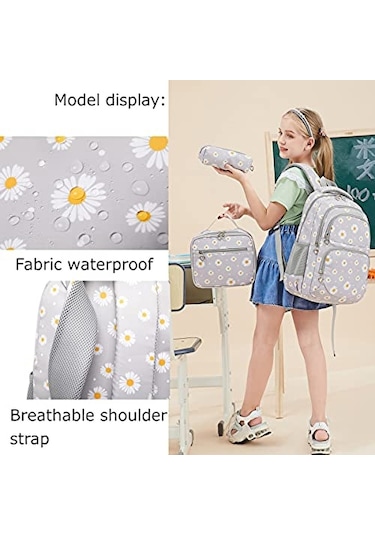 Ww Üç Parçalı Papatya Desenli Okul Çantası - Yeşil