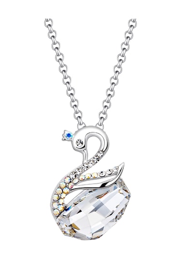 Monemel Seffaf Swarovski Taşlı Kuğu Kolye N0199b Gümüş - Rodyum
