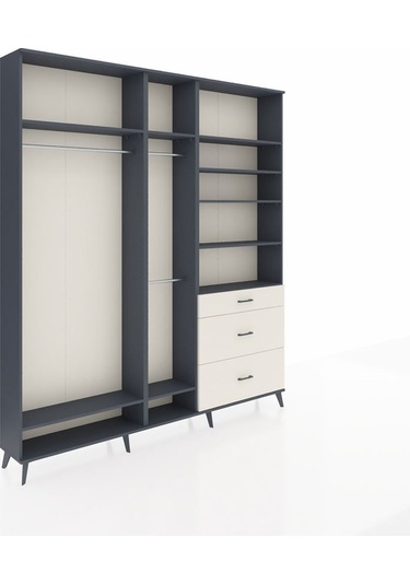 Arges Dolap 9 Raflı 3 Çekmeceli 3 Askılı 220x30x243 Antrasit-antrasit/aytaşı Antrasıt/aytası