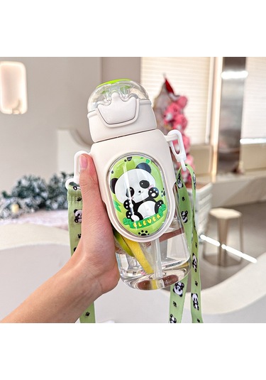 Çizgi Film Çocuk Beyaz Pipetli Çift İçme Bardağı Beyaz