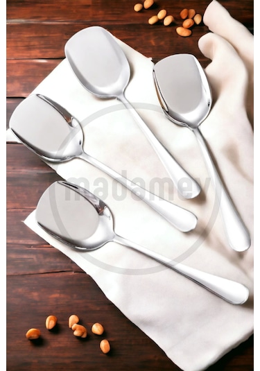 Madamev 4'lü Lüx Servis Kaşığı Seti Büyük Boy Paslanmaz Çelik Kaşık Salata Pasta Yemek Servis Mutfak